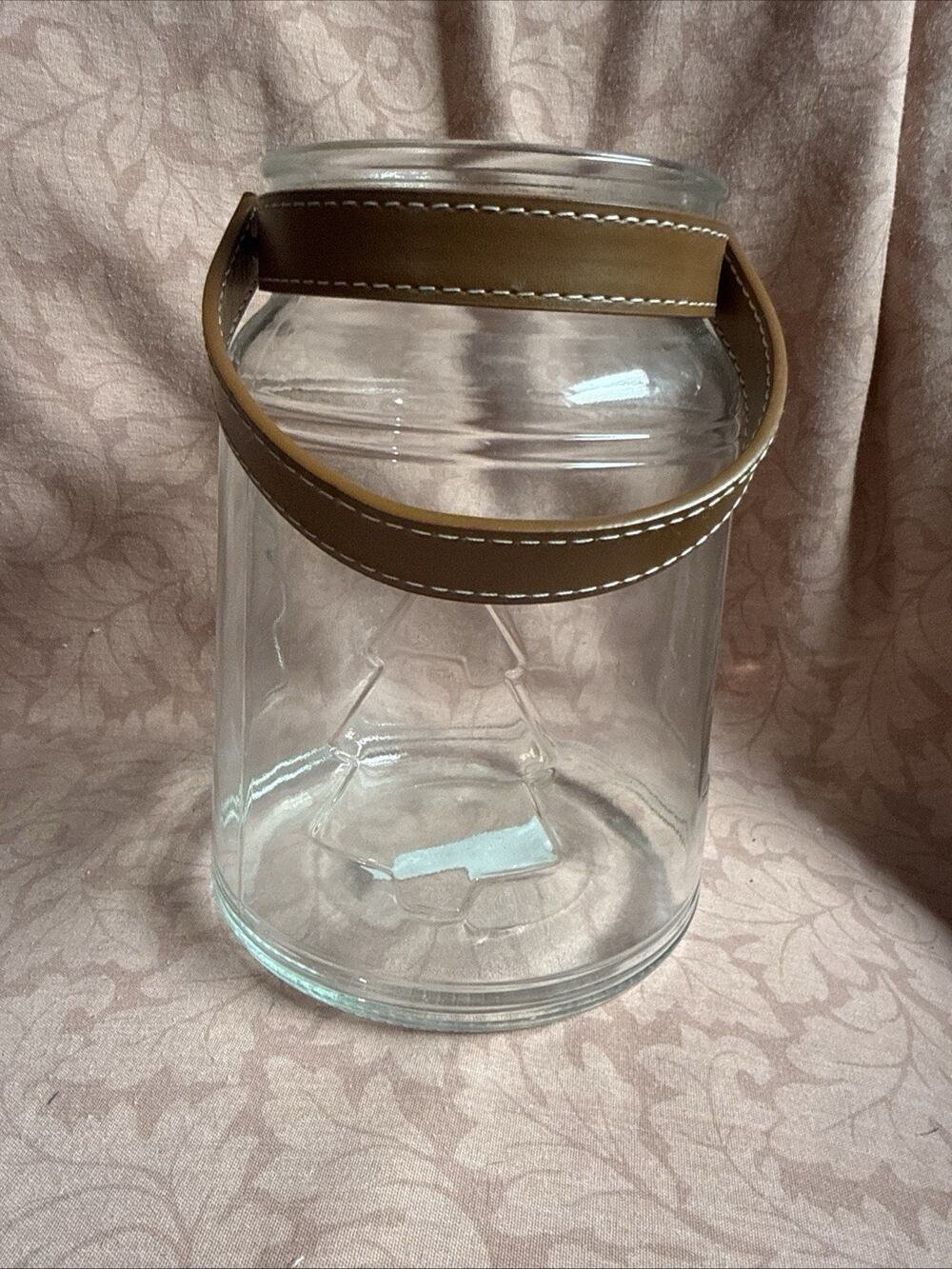 Glass Lantern with Embossed Tree Faux Leather Handle Christmas/ Winter Decor